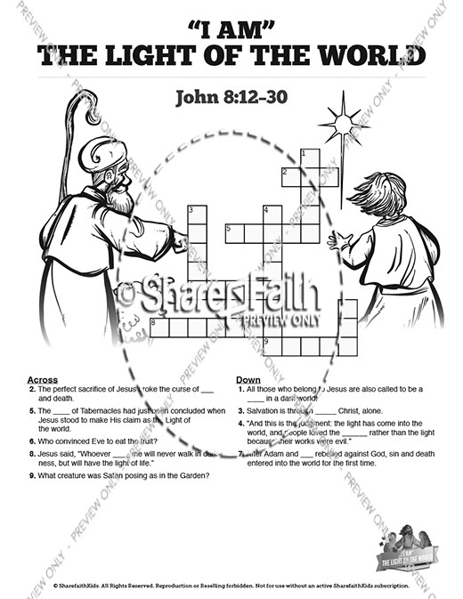John 8 Light Of The World Sunday School Crossword Puzzles Thumbnail Showcase