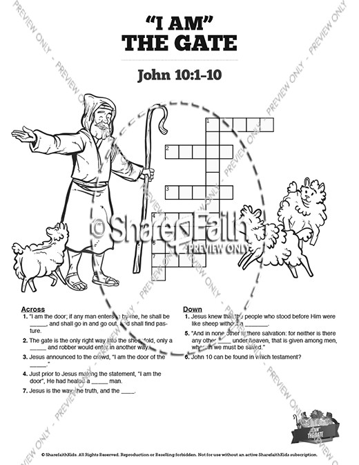 John 10 I am the Door Sunday School Crossword Puzzles Thumbnail Showcase