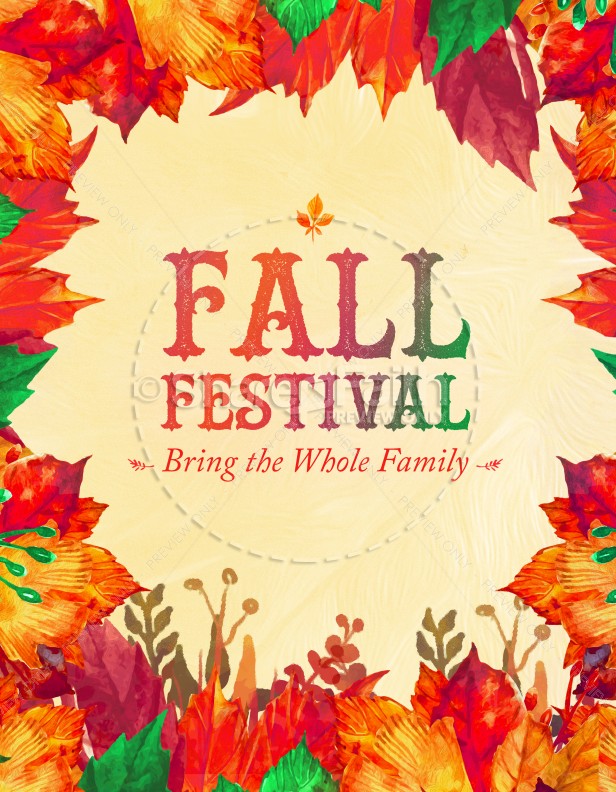 Fall Festival Autumn Leaves Church Flyer Template Thumbnail Showcase
