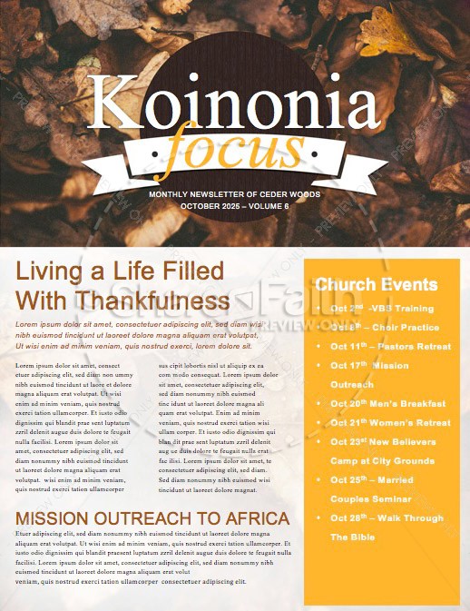 Pastor Appreciation Fall Newsletter Template Thumbnail Showcase