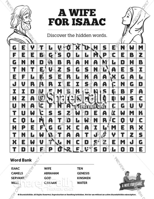 Genesis 24 Isaac and Rebekah Bible Word Search Puzzles
