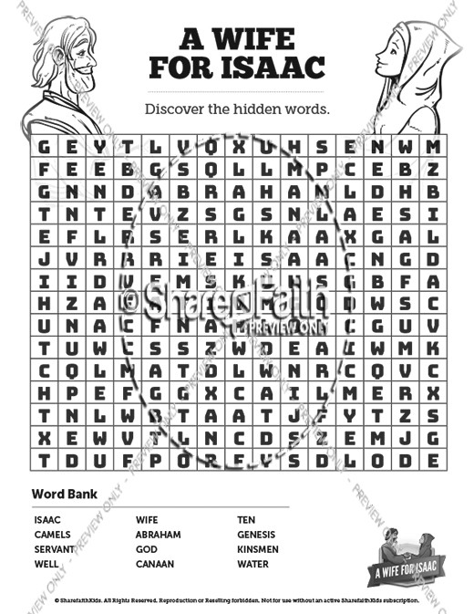 Genesis 24 Isaac and Rebekah Bible Word Search Puzzles Thumbnail Showcase