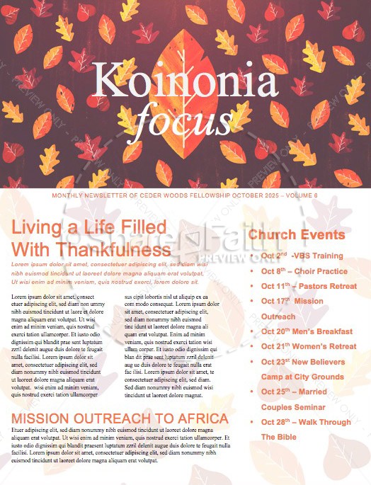 Thanksgiving Leaves Church Newsletter Template Thumbnail Showcase