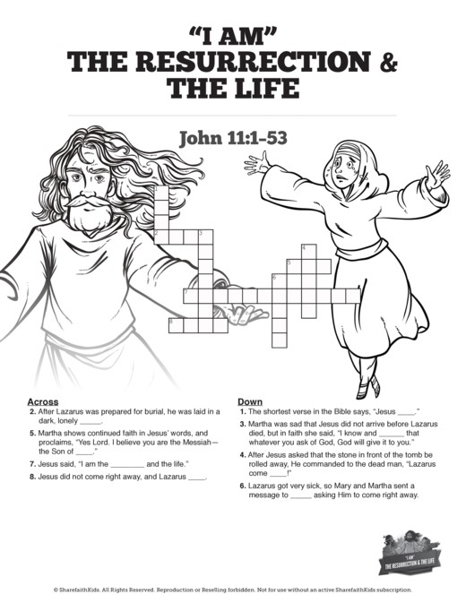 John 11 I am the Resurrection and the Life Sunday School Crossword Puzzles Thumbnail Showcase