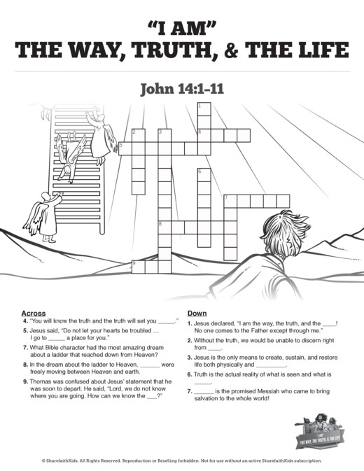 John 14 The Way the Truth and the Life Sunday School Crossword Puzzles Thumbnail Showcase