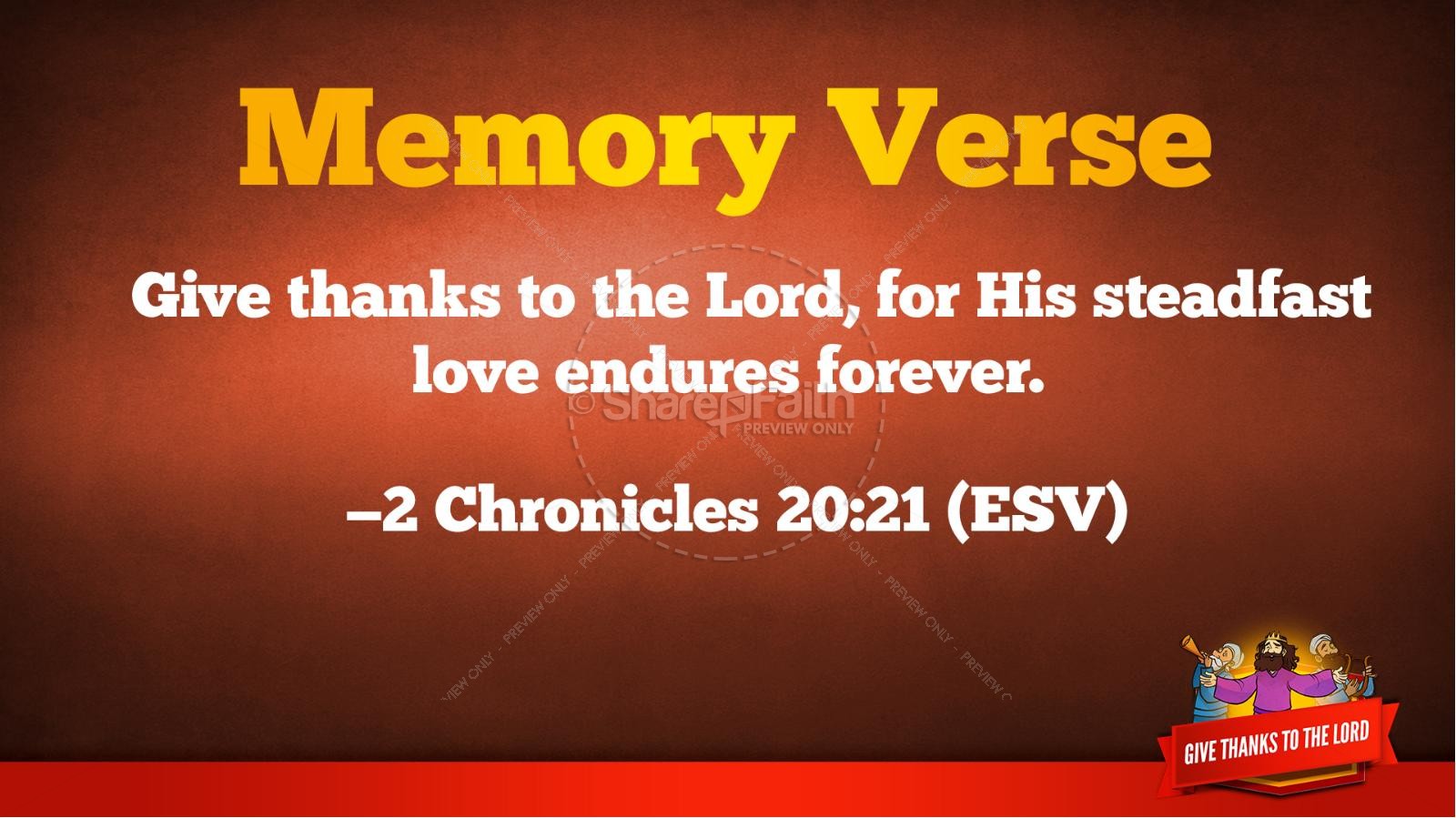 2 Chronicles 20 Give Thanks to the Lord Kids Bible Story Thumbnail 40