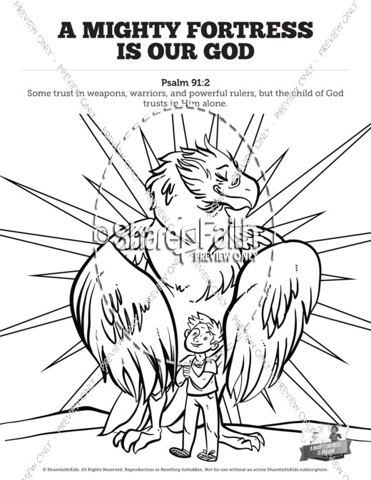 Psalm 91 A Mighty Fortress is our God Sunday School Coloring Pages