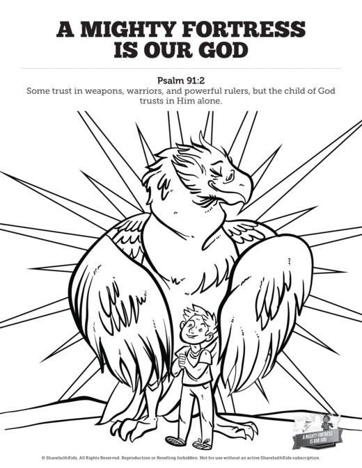 Psalm 91 A Mighty Fortress is our God Sunday School Coloring Pages Thumbnail Showcase