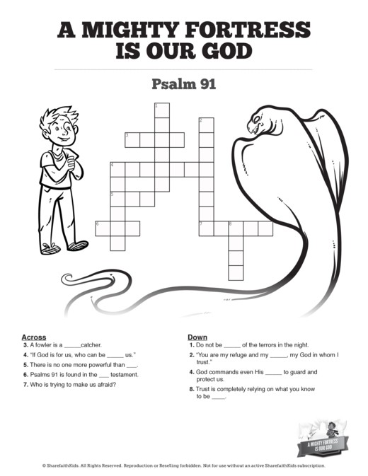 Psalm 91 A Mighty Fortress is our God Sunday School Crossword Puzzles Thumbnail Showcase