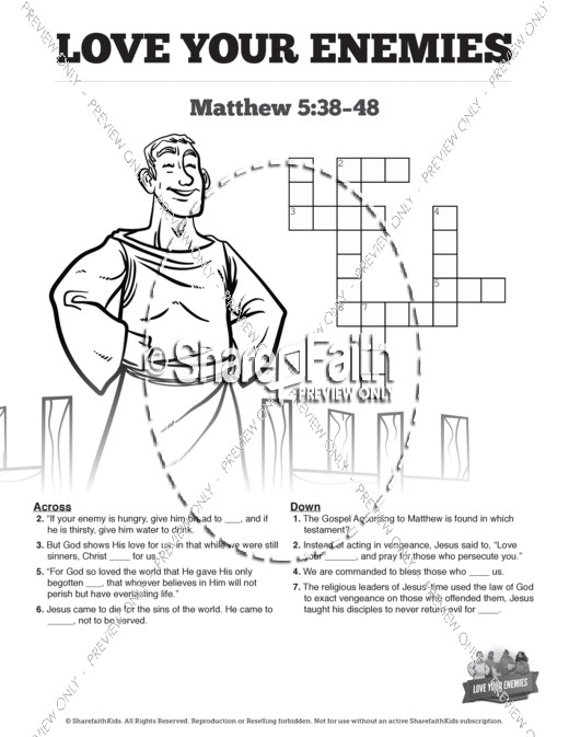 Matthew 5 Love Your Enemies Sunday School Crossword Puzzles