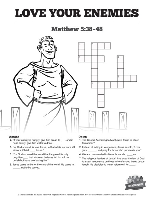 Matthew 5 Love Your Enemies Sunday School Crossword Puzzles Thumbnail Showcase