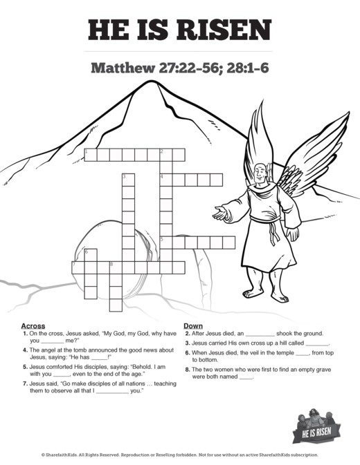 Matthew 28 He Is Risen Easter Sunday School Crossword Puzzles Thumbnail Showcase