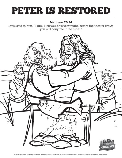 John 21 Peter Is Restored Sunday School Coloring Pages Thumbnail Showcase