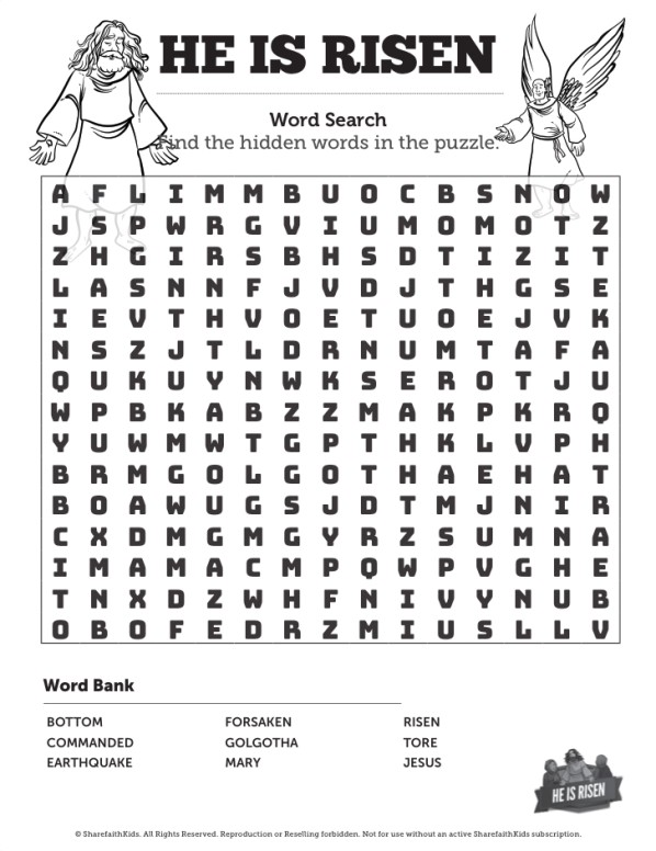 matthew 28 he is risen easter bible word search puzzles sharefaith kids