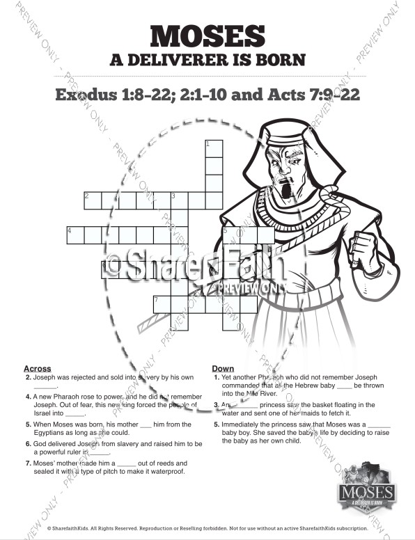 Exodus 2 Baby Moses Sunday School Crossword Puzzles