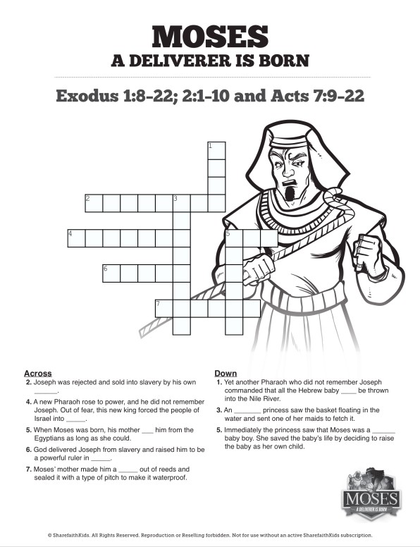 Exodus 2 Baby Moses Sunday School Crossword Puzzles Sharefaith Kids