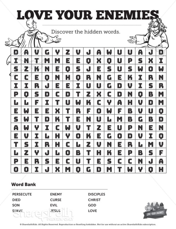 Matthew 5 Love Your Enemies Bible Word Search Puzzle