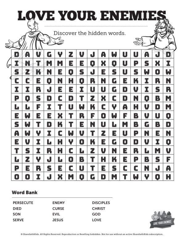 Matthew 5 Love Your Enemies Bible Word Search Puzzle Thumbnail Showcase