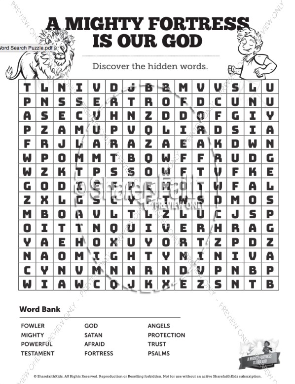 Psalm 91 A Mighty Fortress is our God Bible Word Search Puzzle