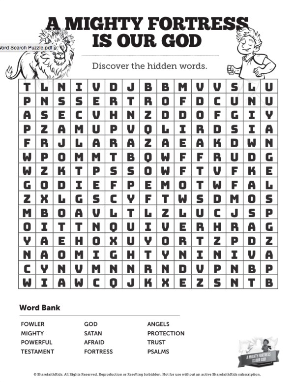 Psalm 91 A Mighty Fortress is our God Bible Word Search Puzzle Thumbnail Showcase