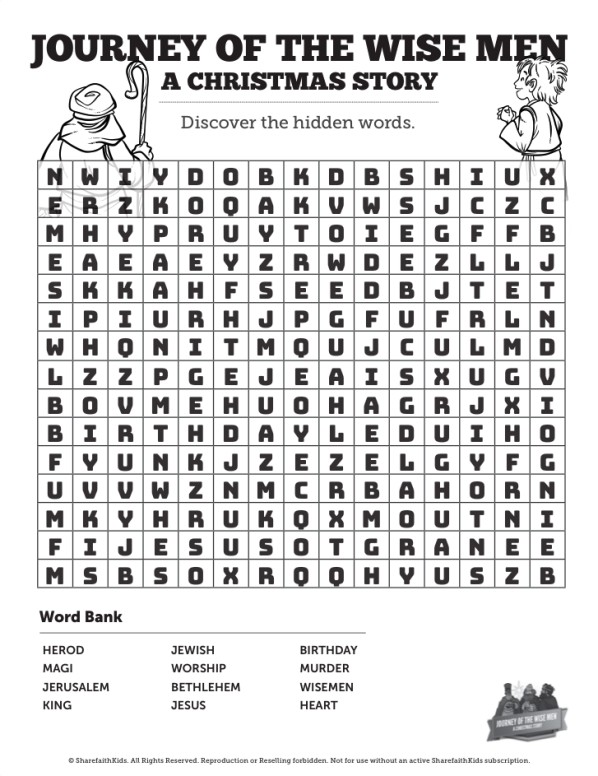 Matthew 2 Journey of the Wise Men: The Magi Christmas Story Bible Word Search Puzzle Thumbnail Showcase