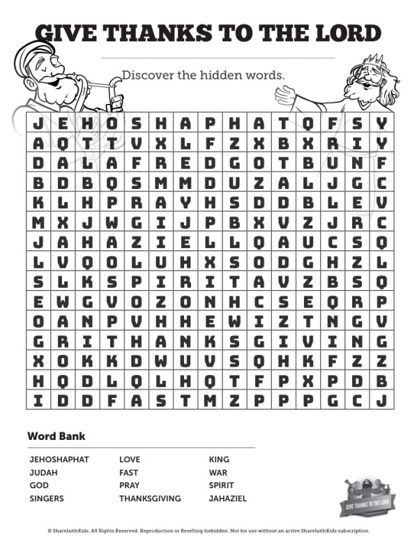 2 Chronicles 20 Give Thanks to the Lord Bible Word Search Puzzle Thumbnail Showcase