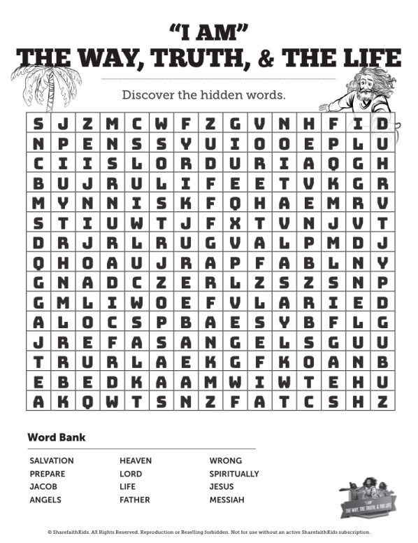 John 14 The Way the Truth and the Life Bible Word Search Puzzle Thumbnail Showcase