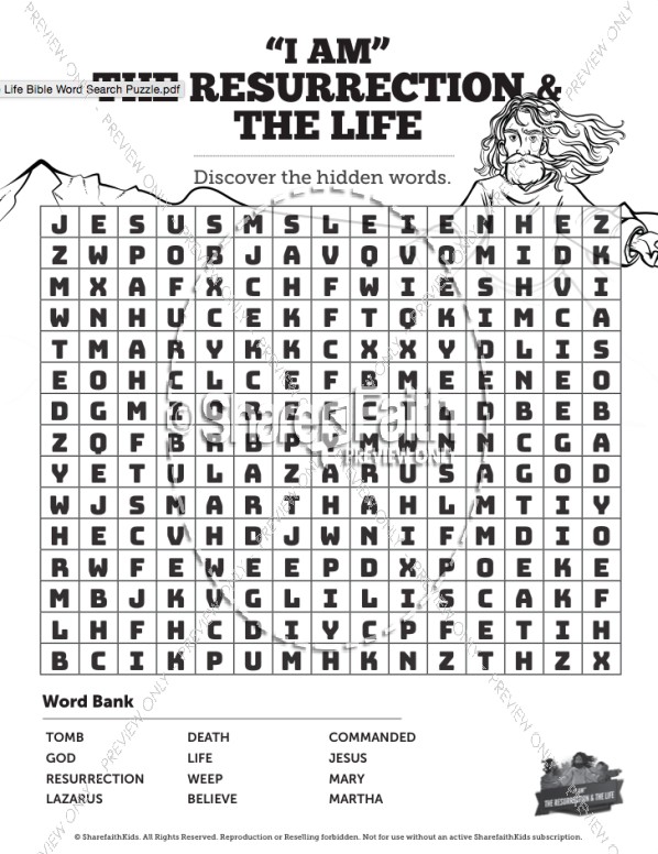 John 11 I am the Resurrection and the Life Bible Word Search Puzzle