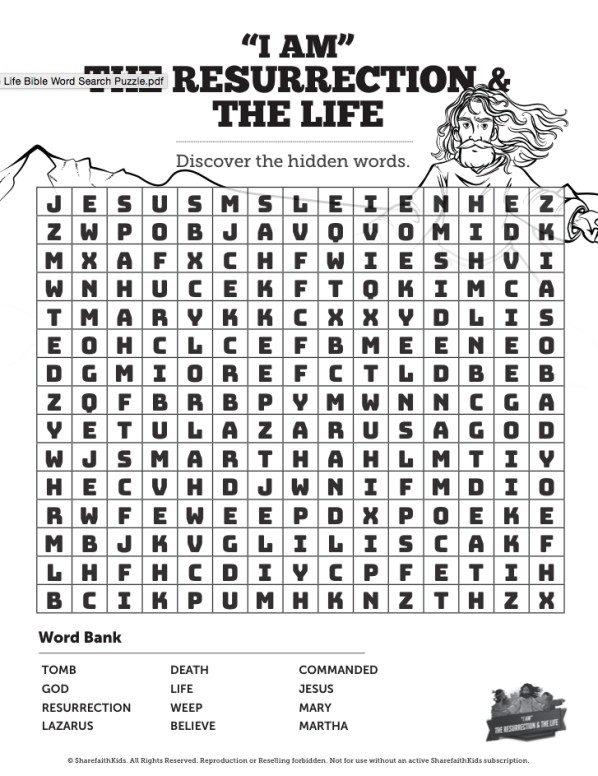 John 11 I am the Resurrection and the Life Bible Word Search Puzzle Thumbnail Showcase