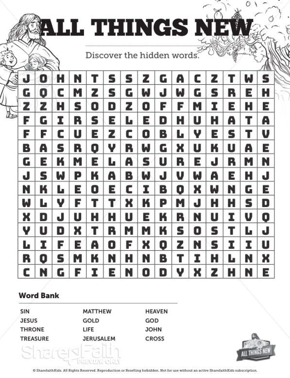 Revelation 21 All Things New Bible Word Search Puzzle