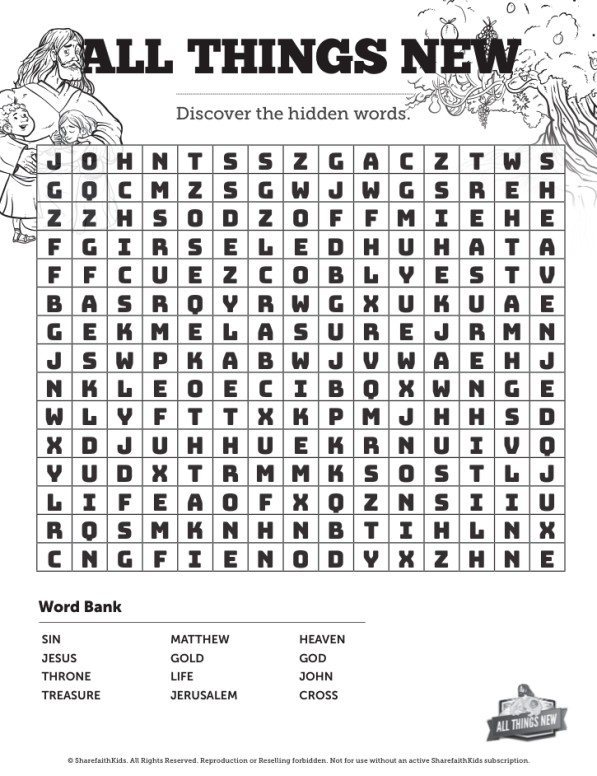 Revelation 21 All Things New Bible Word Search Puzzle 