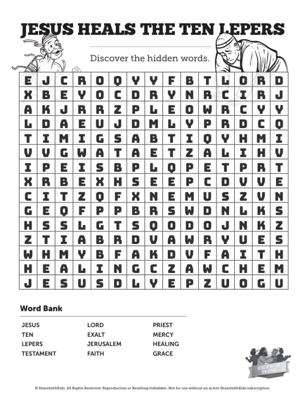 Luke 17 Ten Lepers Bible Word Search Puzzle | Clover Media