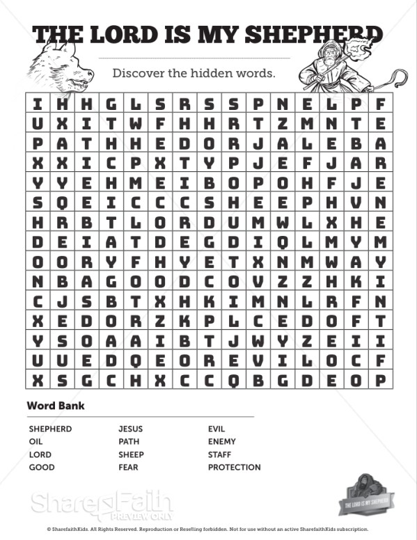 Psalm 23 The Lord is my Shepherd Bible Word Search Puzzle