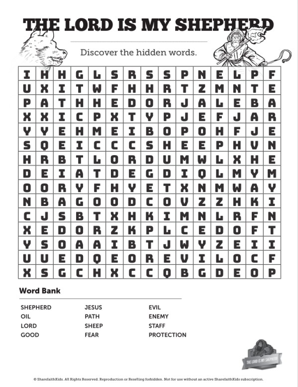Psalm 23 The Lord is my Shepherd Bible Word Search Puzzle Thumbnail Showcase