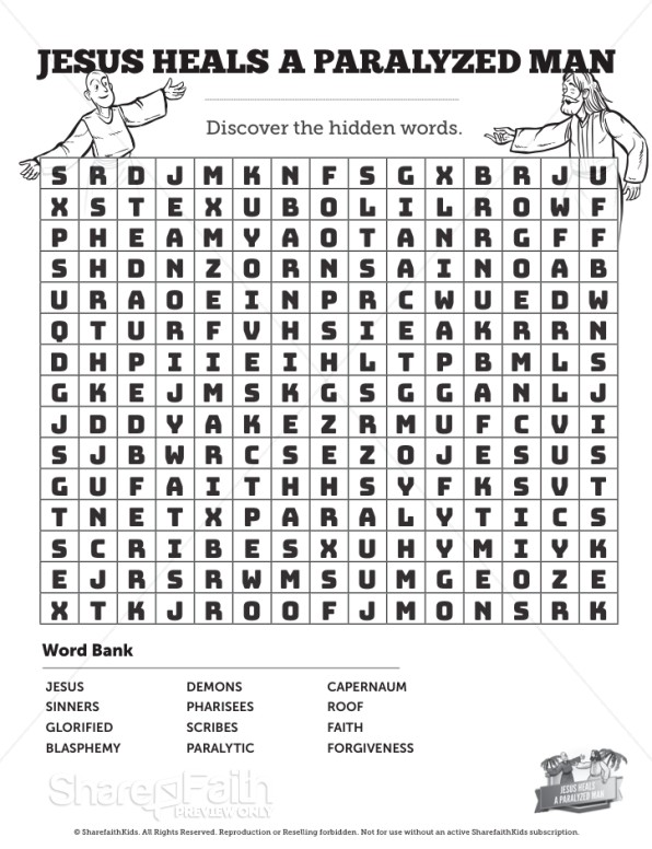 Luke 5 Jesus Heals the Paralytic Bible Word Search Puzzle