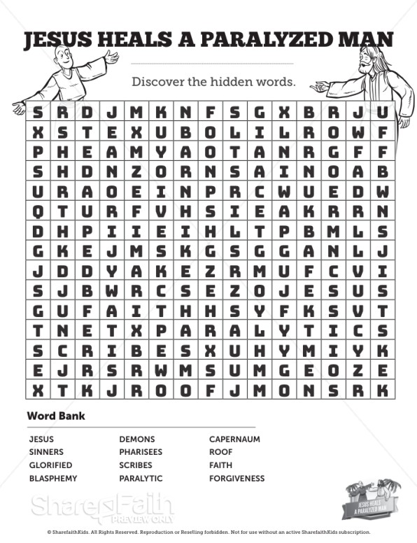 Luke 5 Jesus Heals The Paralytic Bible Word Search Puzzle