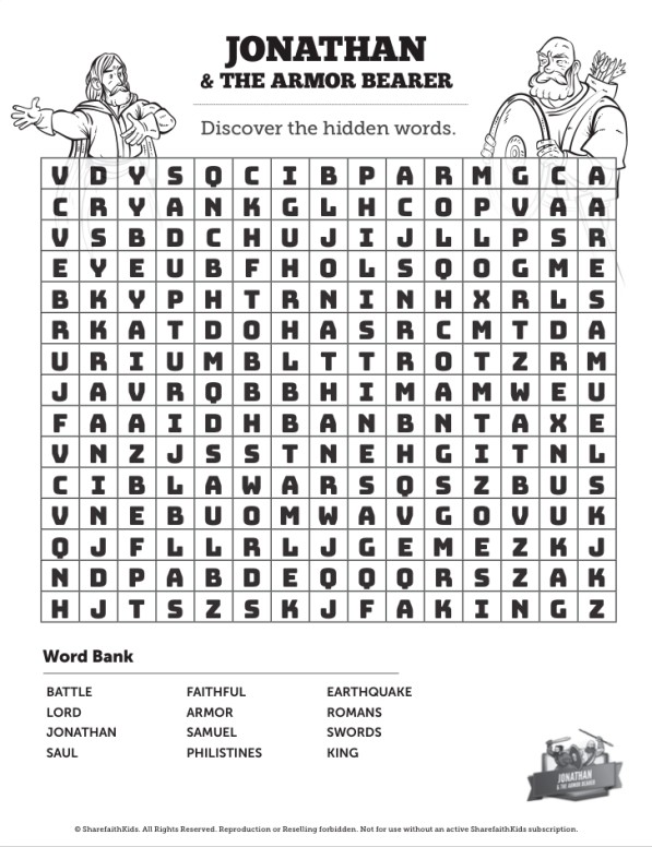 Jonathan And His Armor Bearer Bible Word Search Puzzle Thumbnail Showcase