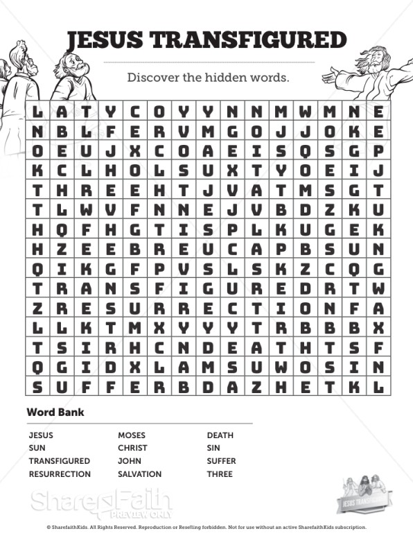 Matthew 17 The Transfiguration Bible Word Search Puzzle