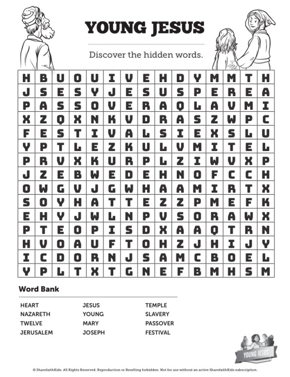 Luke 2 Jesus as a Child Bible Word Search Puzzle Thumbnail Showcase