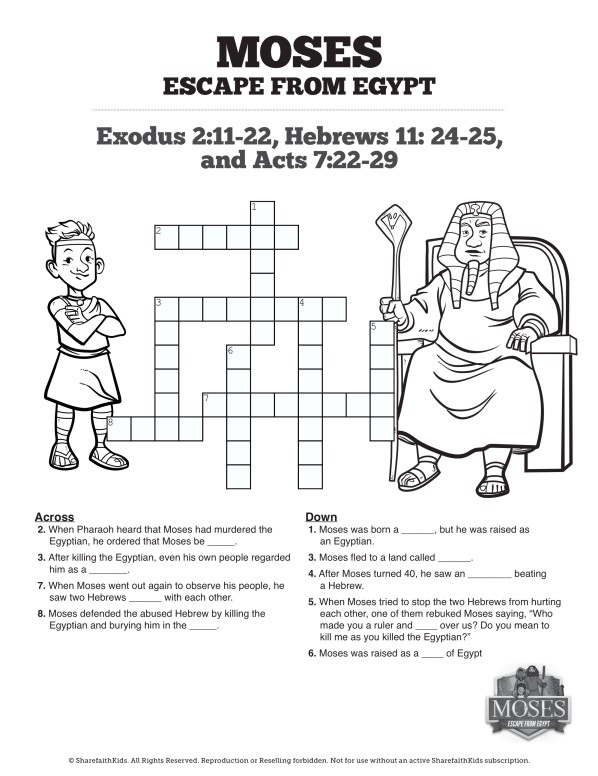 Exodus 2 Moses Escapes From Egypt Sunday School Crossword Puzzles Thumbnail Showcase