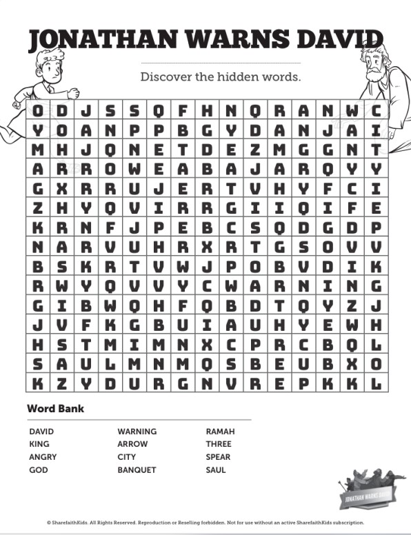 1 Samuel 20 David and Jonathan Bible Word Search Puzzles Thumbnail Showcase