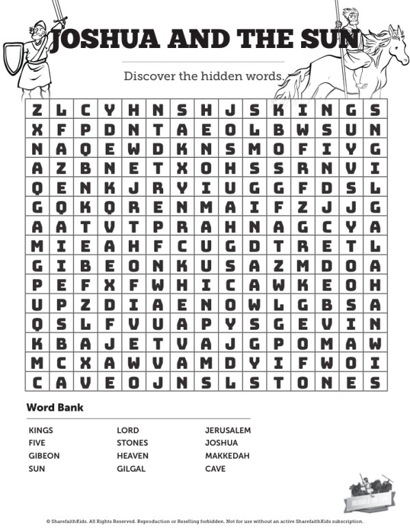 Joshua 10 Sun Stand Still Bible Word Search Puzzles Clover Media