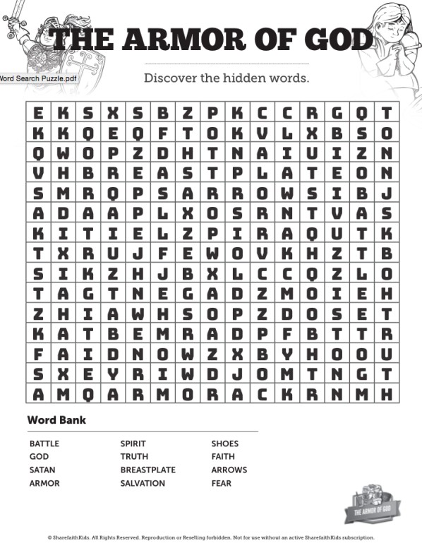 Ephesians 6 The Armor of God Bible Word Search Puzzles Thumbnail Showcase