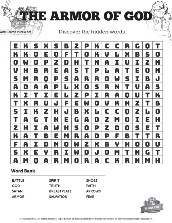 Ephesians 6 The Armor of God Bible Word Search Puzzles | Sharefaith Kids