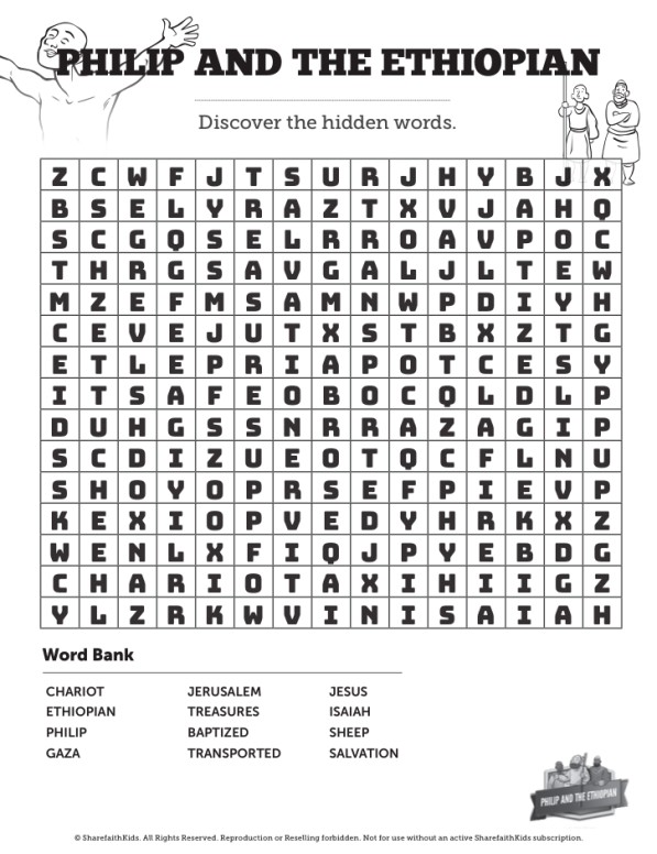 Acts 8 Philip and the Ethiopian Bible Word Search Puzzles Thumbnail Showcase
