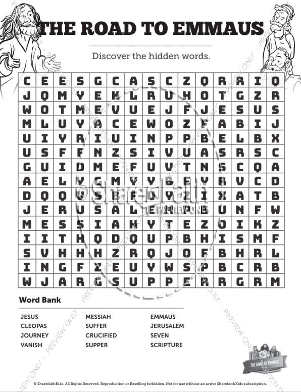 Luke 24 Road to Emmaus Bible Word Search Puzzles