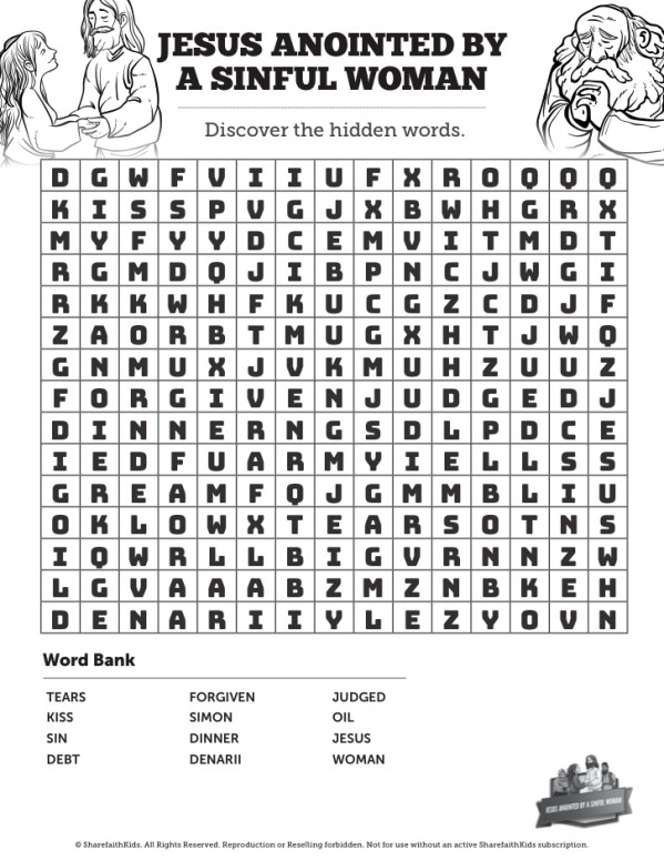 Luke 7 Woman Washes Jesus Feet Bible Word Search Puzzles Thumbnail Showcase