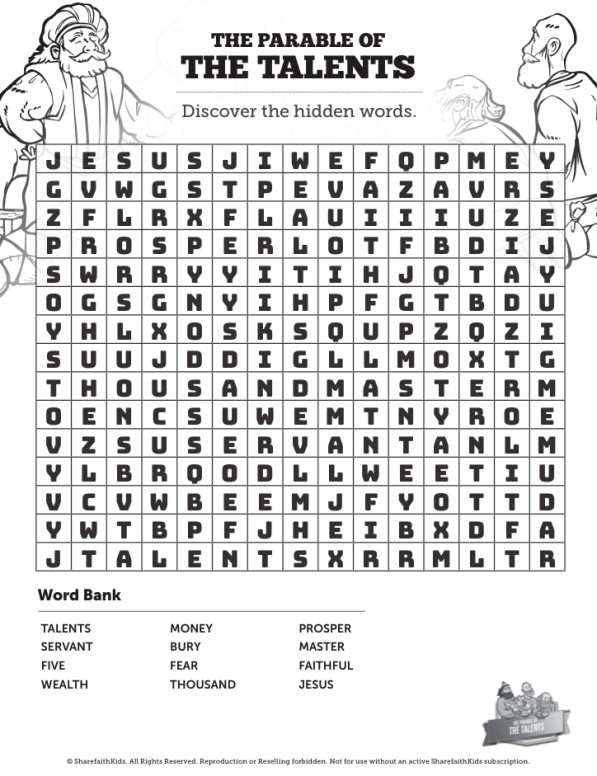 The Parable of the Talents Bible Word Search Puzzles Sharefaith Kids