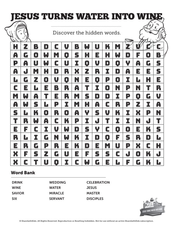 Jesus Turns Water Into Wine Word Search Puzzles Thumbnail Showcase