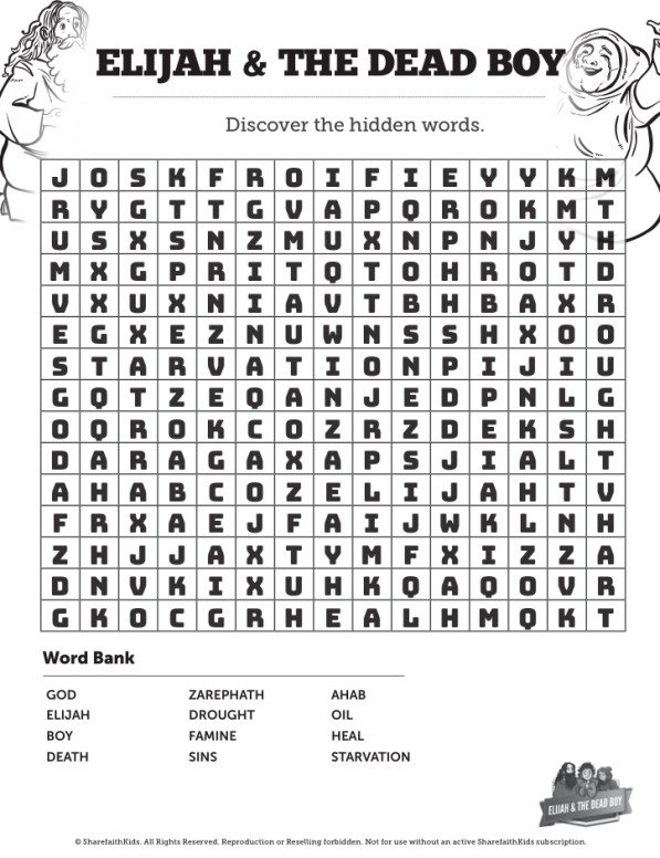 1 Kings 17 Elijah and the Widow Bible Word Search Puzzles Thumbnail Showcase